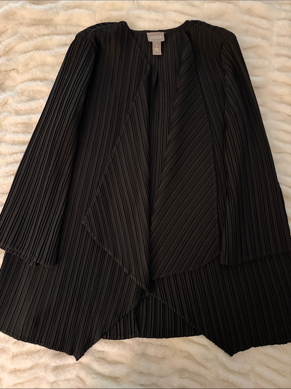 Chico’s Black Pleated Open Drape Jacket